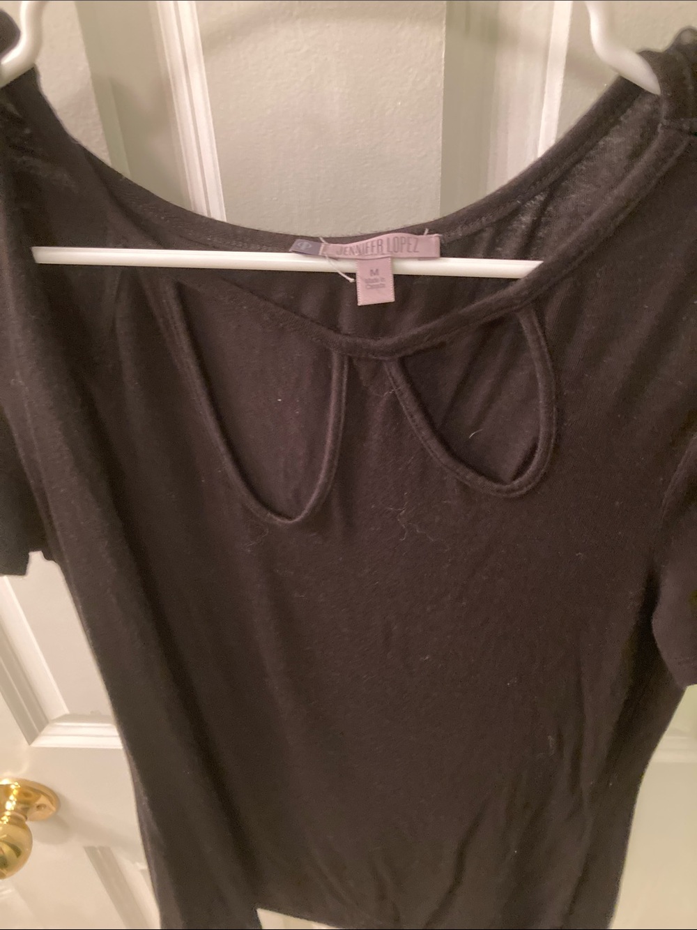 Jennifer Lopez Black Short Sleeve Keyhole Detail Top